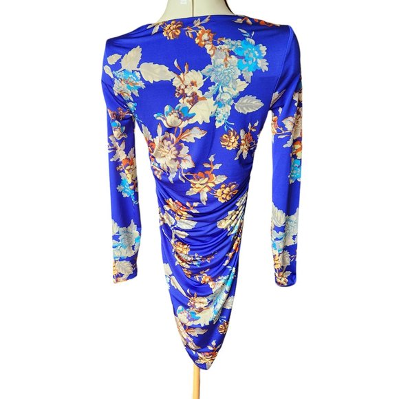Guess Blue Floral Twisted Keyhole Bodycon Dress - Picture 3 of 6